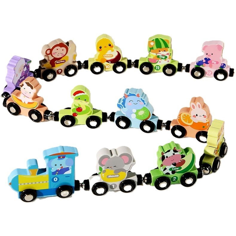 Trenulet Magnetic, Flippy, din Lemn, Model Zoo, 12 Animale, +3 Ani, Jucarie de Asamblat, Multicolor [1]