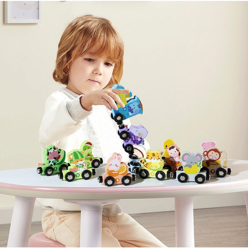 Trenulet Magnetic, Flippy, din Lemn, Model Zoo, 12 Animale, +3 Ani, Jucarie de Asamblat, Multicolor [4]