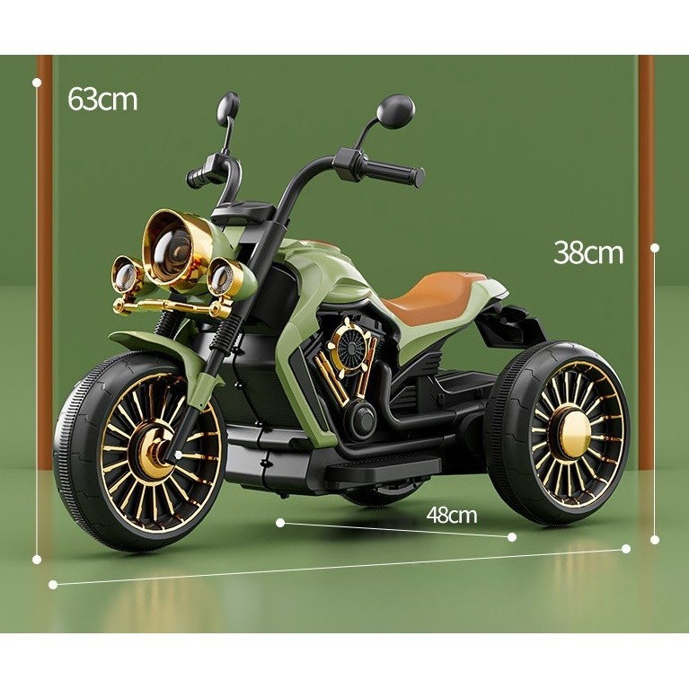 Tricicleta Electrica pentru Copii, Flippy, cu 2 Acumulatoare 380*2, 6V 4.5, Bluetooth, Sistem Anti-Rasturnare, Sistem de Lumini si Sunet, 6-8 Ani, 93 x 48 x 63 cm, Verde Negru [4]