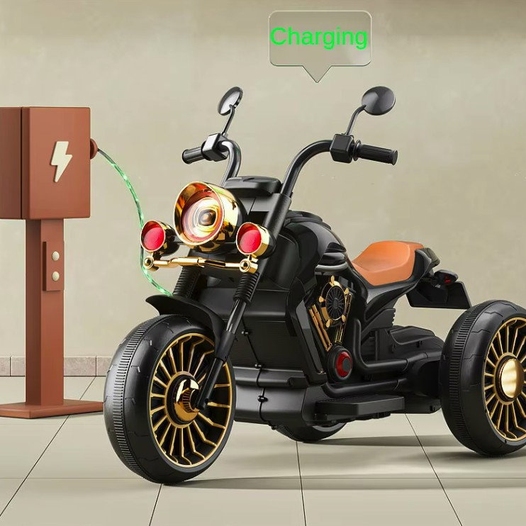 Tricicleta Electrica pentru Copii, Flippy, cu 2 Acumulatoare 380*2, 6V 4.5, Sistem Anti-Rasturnare, Sistem de Lumini si Sunet, 6-8 Ani, 93 x 48 x 63 cm, Negru [4]