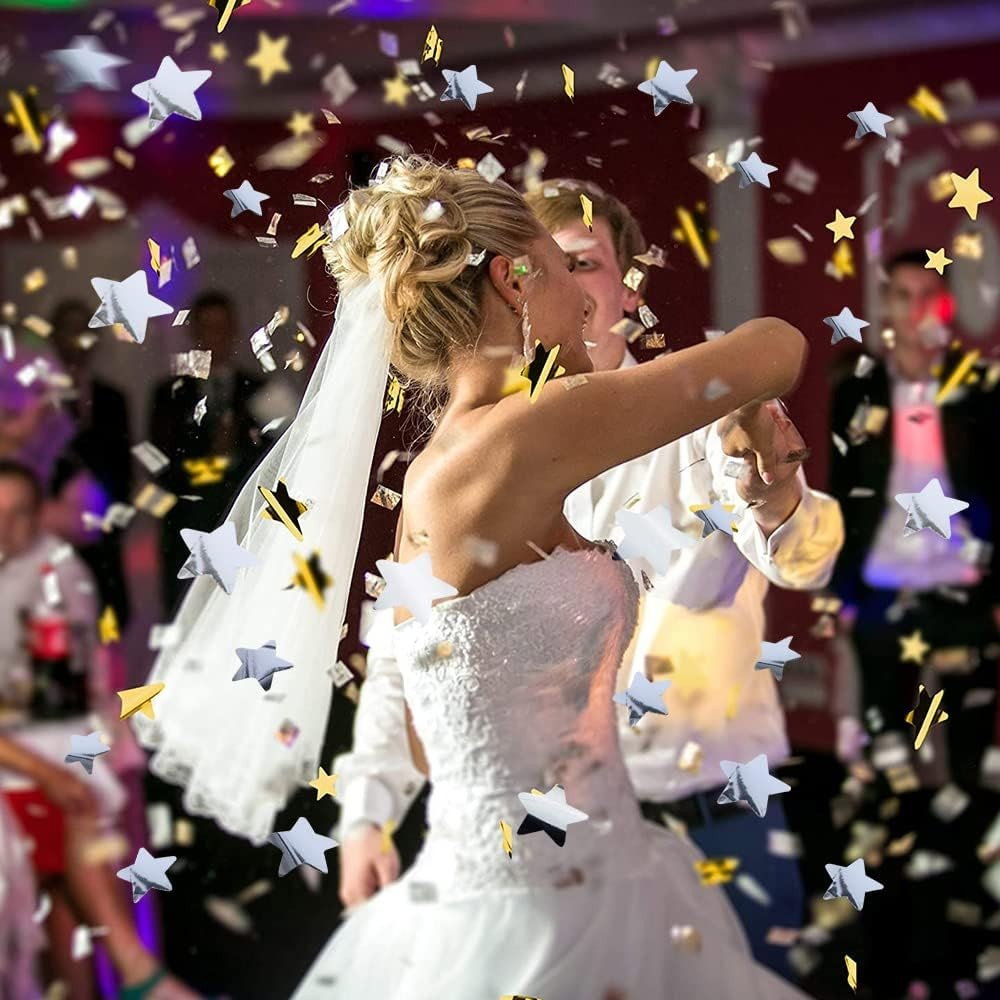 Tub de Confetti, Flippy, Bonne Annee, 60x5 cm, Confetii Stelute din Aluminiu, Auriu/Argintiu [2]