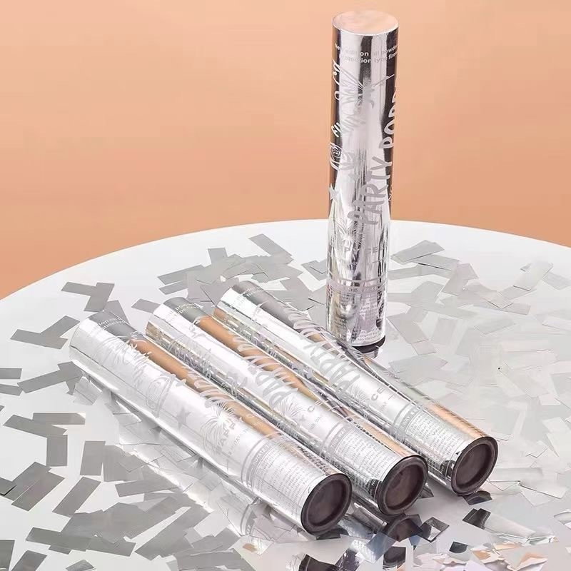 Tub de Confetti, Flippy, Party Popper, 30x5 cm, Confetii Lucioase Rezistente la Foc, Eliberare prin Rasucire, Argintiu [3]