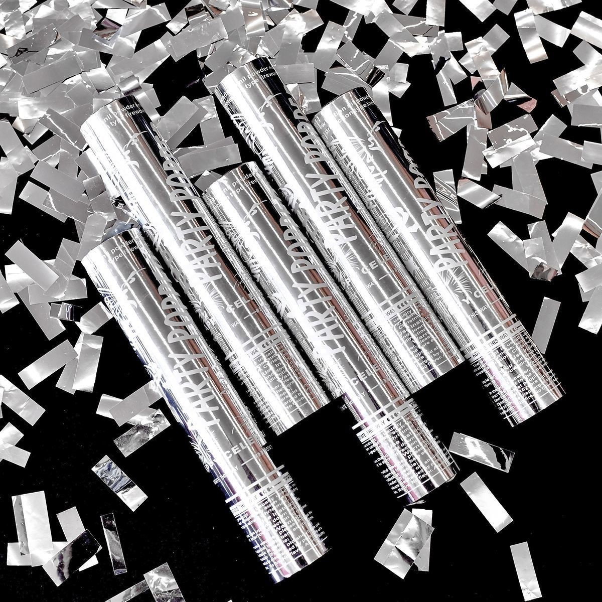 Tub de Confetti, Flippy, Party Popper, 30x5 cm, Confetii Lucioase Rezistente la Foc, Eliberare prin Rasucire, Argintiu [4]