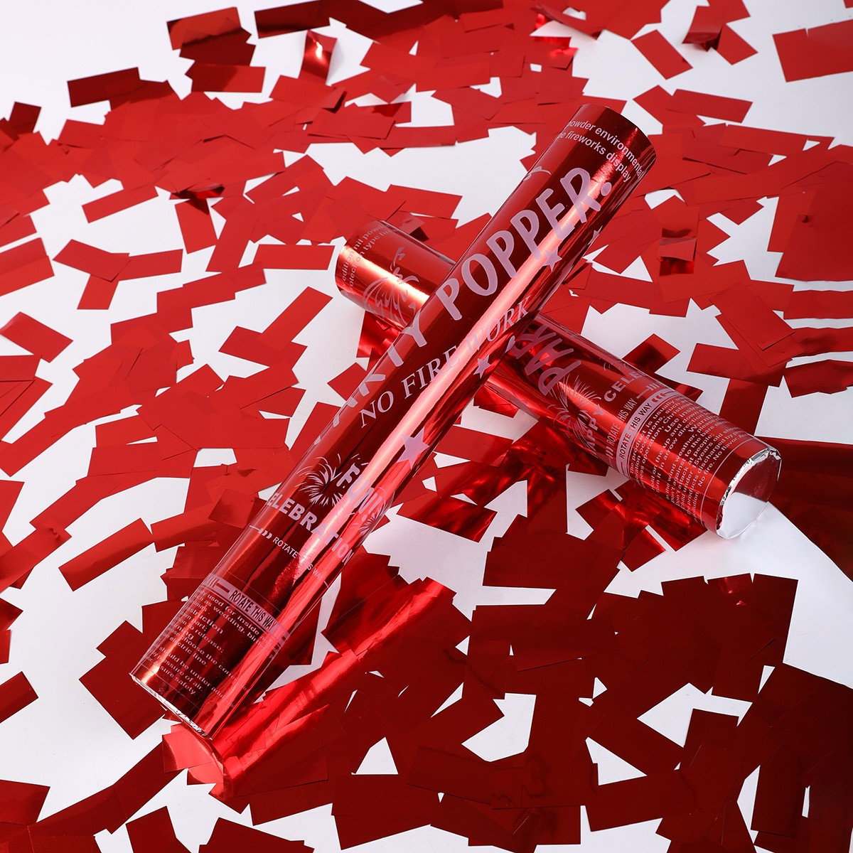 Tub de Confetti, Flippy, Party Popper, 30x5 cm, Confetii Lucioase Rezistente la Foc, Eliberare prin Rasucire, Rosu [3]
