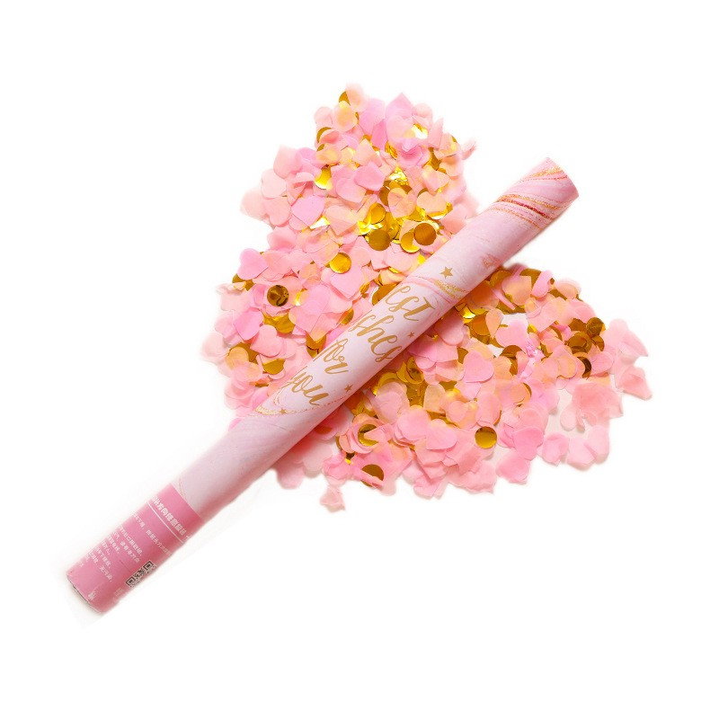 Tun Confetti, Flippy, Best Wishes, Confetti Inimioare si Paiete, 60 x 5 cm, Roz Auriu [1]