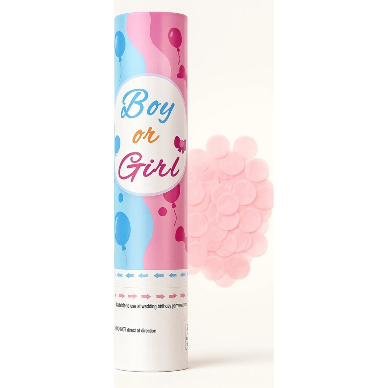 Tun Confetti, Flippy, Model Gender Reveal, Boy or Girl, 40 cm, Ambalaj din Carton, Eliberare prin Rasucire, Roz [1]