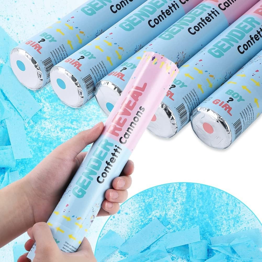 Tun Confetti, Flippy, Model Gender Reveal, Confetti Cannons, 40 cm, Ambalaj din Carton, Eliberare prin Rasucire, Albastru [5]