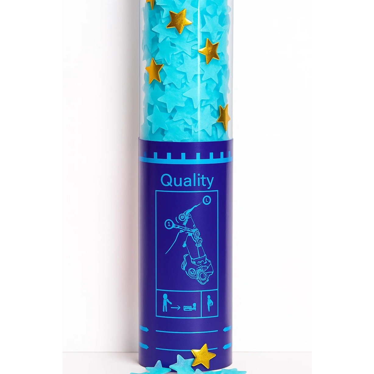 Tun de Confetti, Flippy, 40 cm, Model Stelute din Folie si Hartie, Ambalaj PET, Albastru [3]