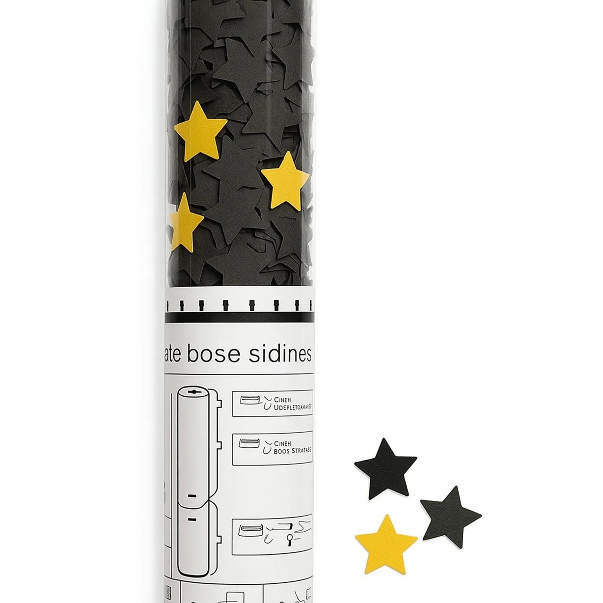 Tun de Confetti, Flippy, 40 cm, Model Stelute din Folie si Hartie, Ambalaj PET, Negru [2]