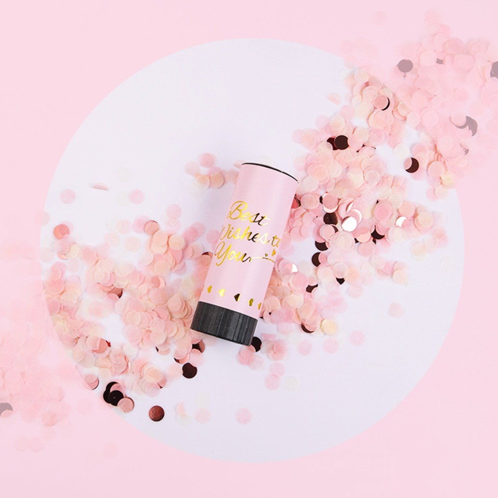 Tun de Confetti, Flippy, Best Wishes 11 x 4 cm, Model Buline din Hartie si Folie, Roz [3]