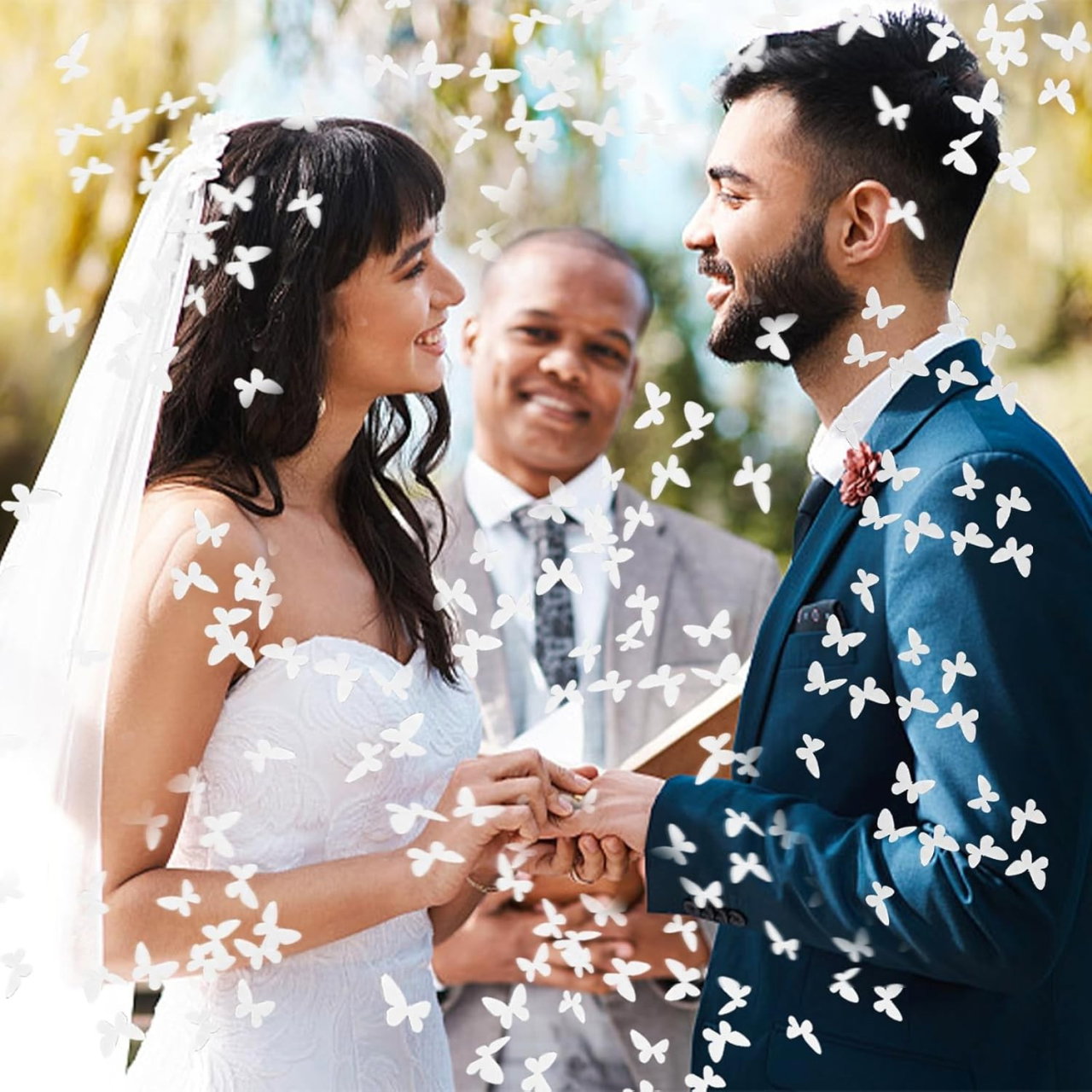 Tun de Confetti, Flippy, Confetti Cannon 40 cm, Model Fluturi din Hartie, Alb [3]