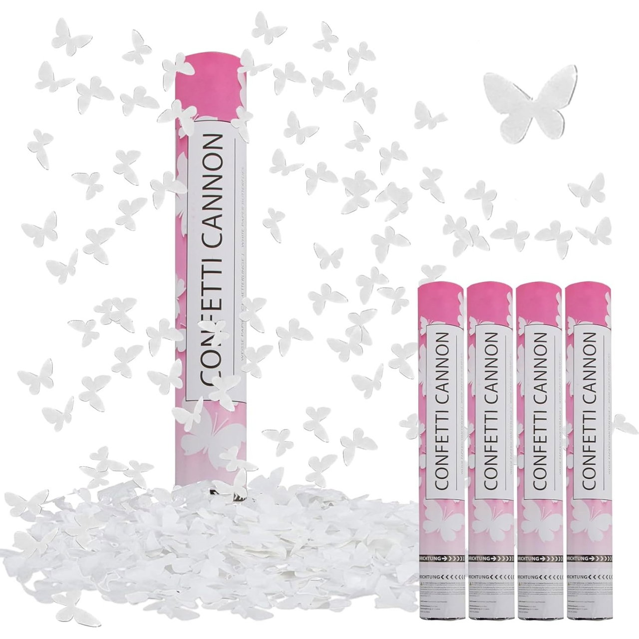 Tun de Confetti, Flippy, Confetti Cannon 40 cm, Model Fluturi din Hartie, Alb [6]