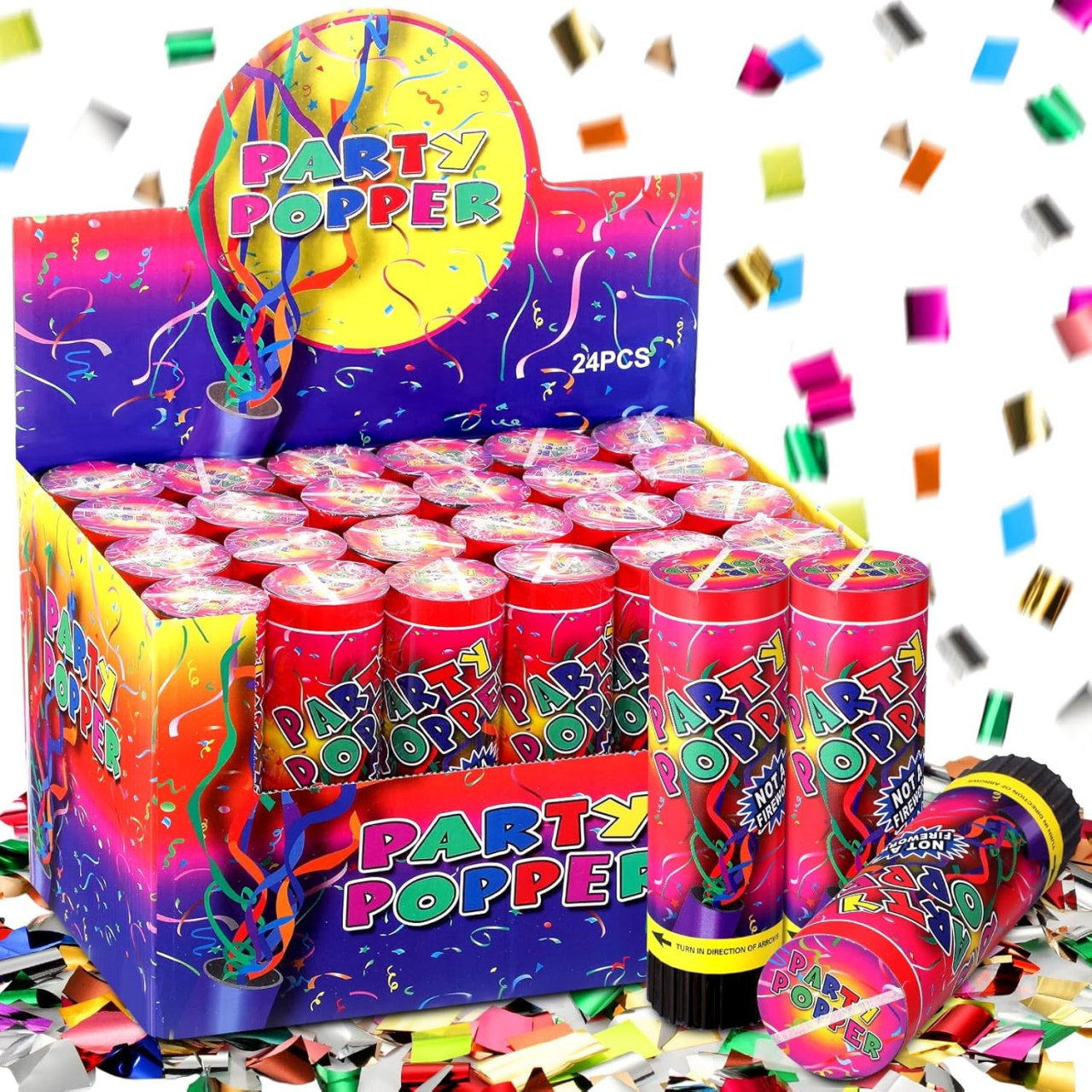 Tun de Confetti, Flippy, Party Popper 20 cm, Model Panglici din Folie, Multicolor [6]