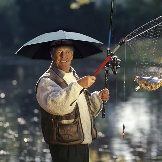 Umbrela de Cap, Flippy, Diametru 69 cm, Banda Elastica de Cap, Protectie UV/Ploaie, Albastru Ceata [2]