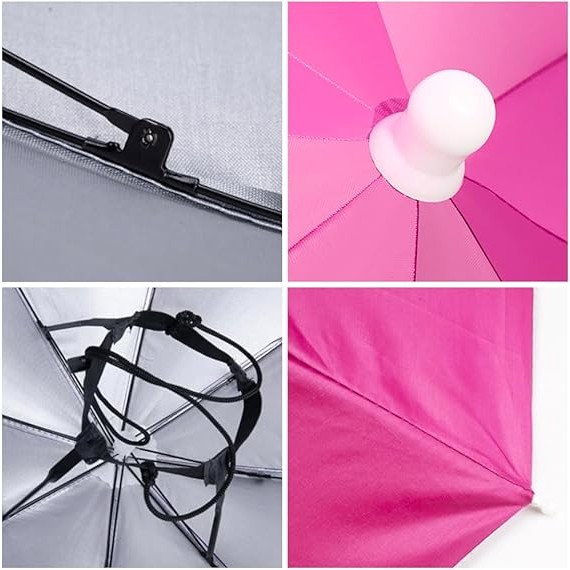 Umbrela de Cap, Flippy, Diametru 69 cm, Banda Elastica de Cap, Protectie UV/Ploaie, Fucsia [4]