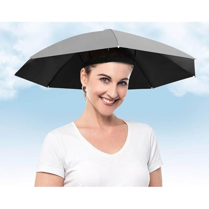 Umbrela de Cap, Flippy, Diametru 69 cm, Banda Elastica de Cap, Protectie UV/Ploaie, Gri [2]