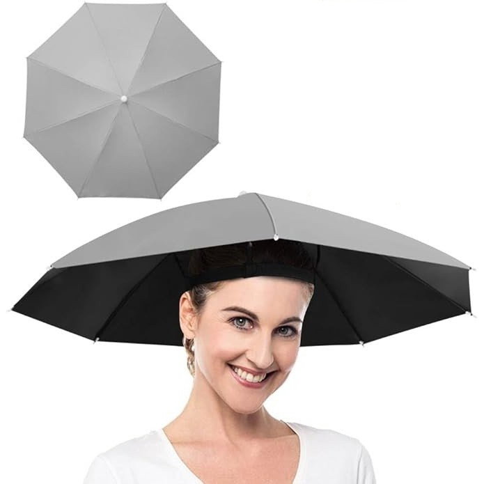 Umbrela de Cap, Flippy, Diametru 69 cm, Banda Elastica de Cap, Protectie UV/Ploaie, Gri [4]