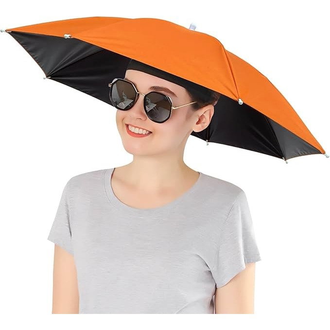 Umbrela de Cap, Flippy, Diametru 69 cm, Banda Elastica de Cap, Protectie UV/Ploaie, Portocaliu [3]