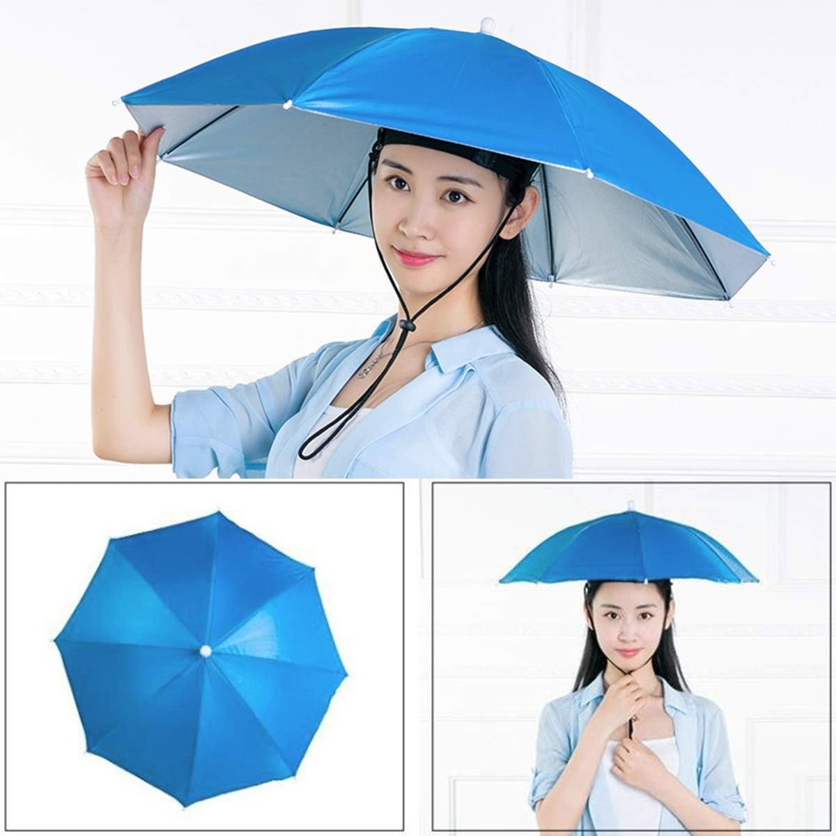 Umbrela de Cap, Flippy, Diametru 69 cm, Snur Reglabil de Cap, Protectie UV/Ploaie, Albastru [2]