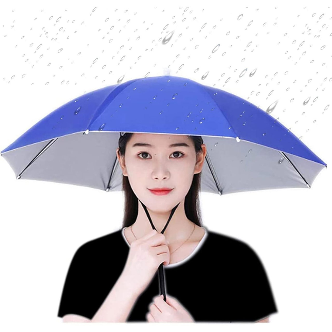 Umbrela de Cap, Flippy, Diametru 69 cm, Snur Reglabil de Cap, Protectie UV/Ploaie, Albastru Inchis [2]