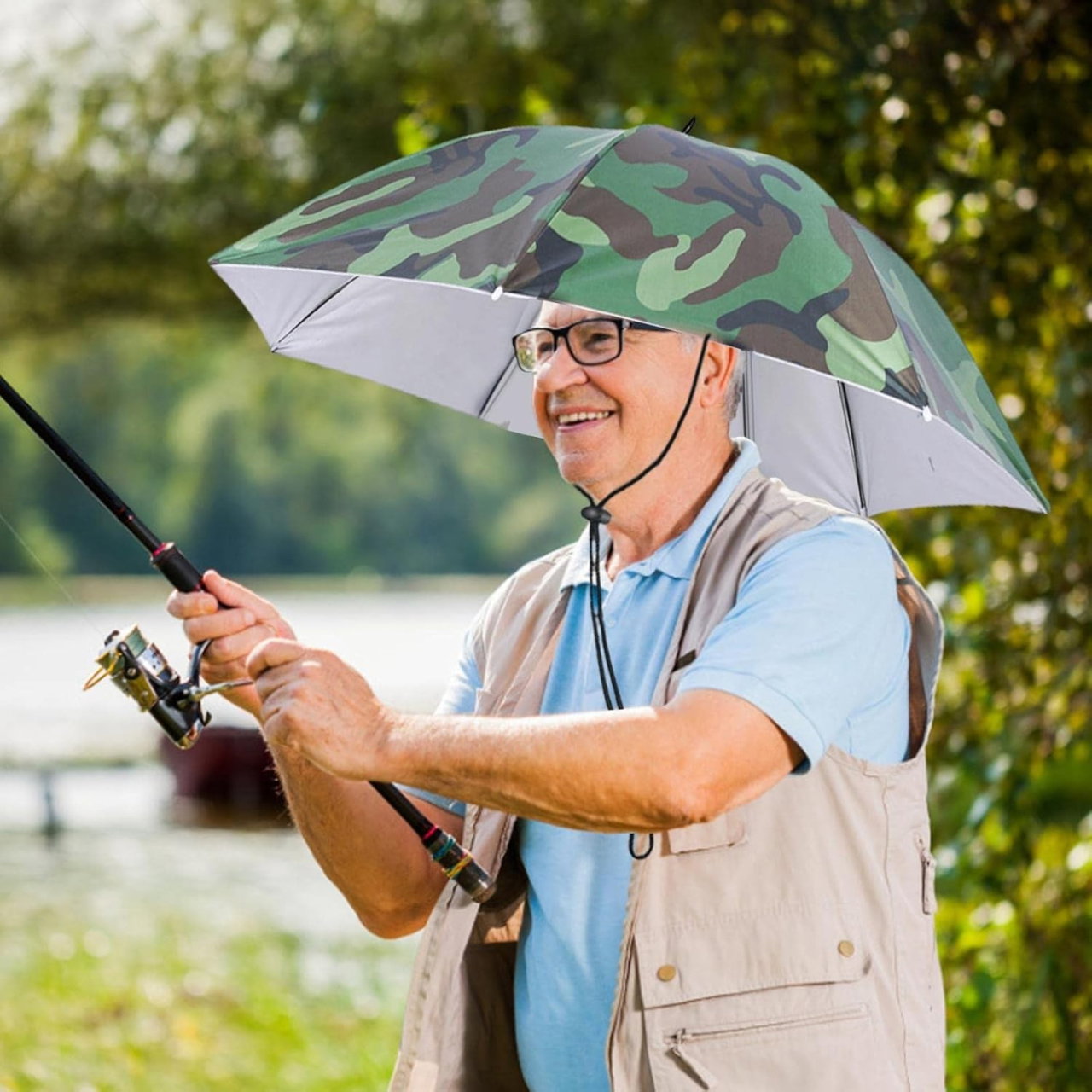 Umbrela de Cap, Flippy, Diametru 69 cm, Snur Reglabil de Cap, Protectie UV/Ploaie, Camuflaj [6]