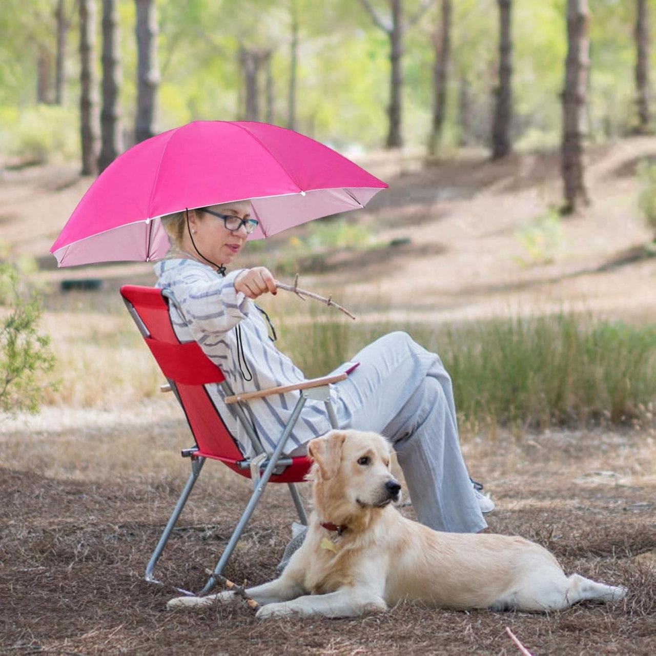 Umbrela de Cap, Flippy, Diametru 69 cm, Snur Reglabil de Cap, Protectie UV/Ploaie, Roz [3]