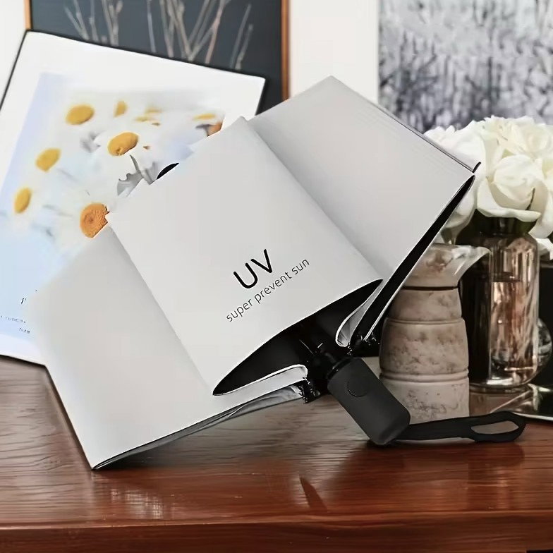 Umbrela de Ploaie Unisex, Flippy, cu Protectie UV Soare, Rezistenta la Vant si Ploaie, Pliabila, din Vinil si Otel, 96 x 67 cm, Bej deschis [4]