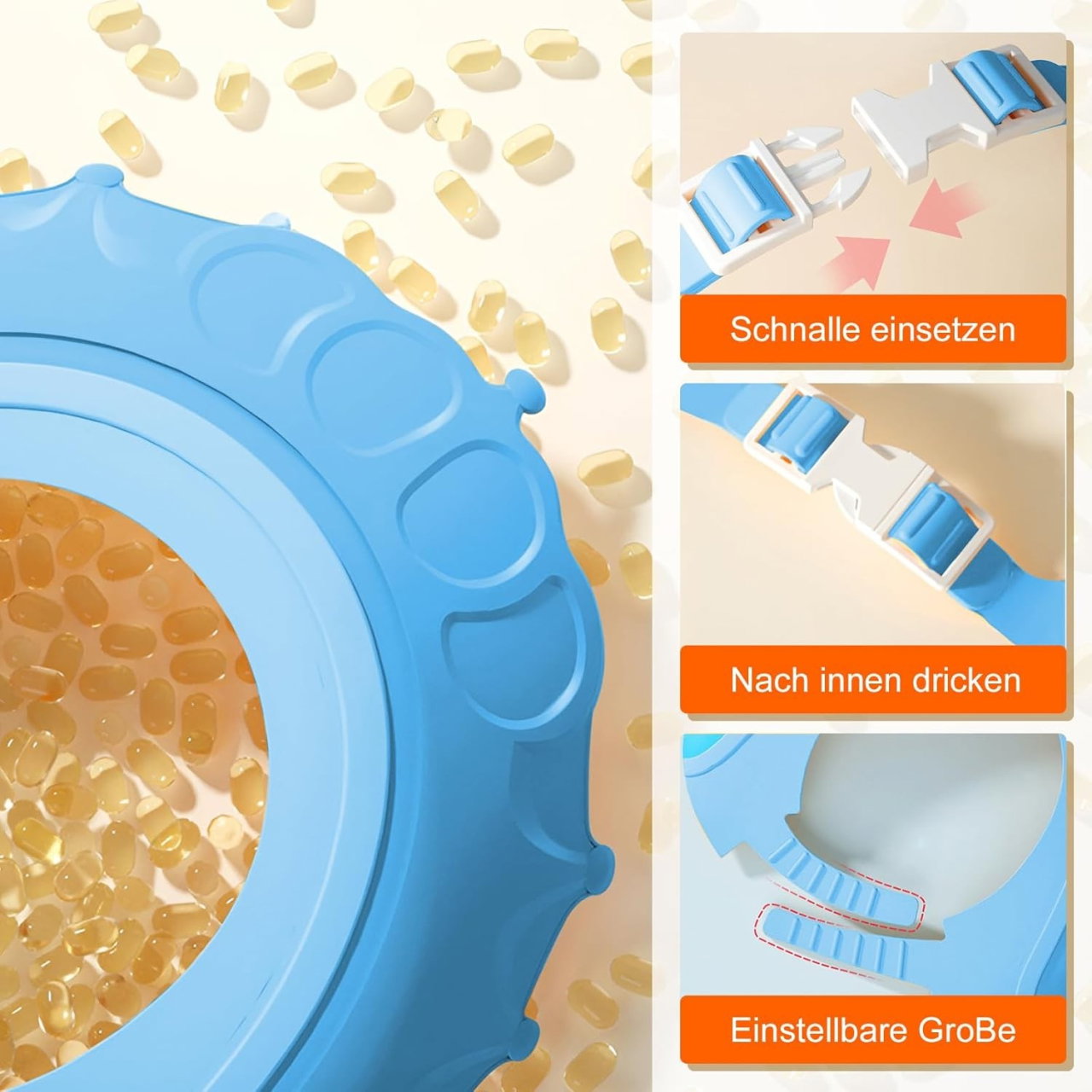 Viziera de Protectie Baie Pentru Copii, Fippy, Model Coronita, Dimensiune ajustabila, Durabil, Usor de curatat, Impotriva Samponului, pentru Ochi si Urechi, TPE+PP, 24x22 cm, Albastru [4]