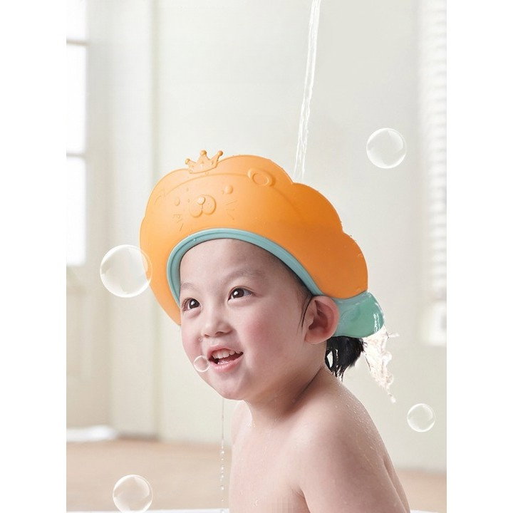 Viziera de Protectie Baie Pentru Copii, Fippy, Model Coronita Leu, Dimensiune ajustabila, Durabil, Usor de curatat, Impotriva Samponului, pentru Ochi si Urechi, TPE+PP, 21x20.5 cm, Portocaliu [2]