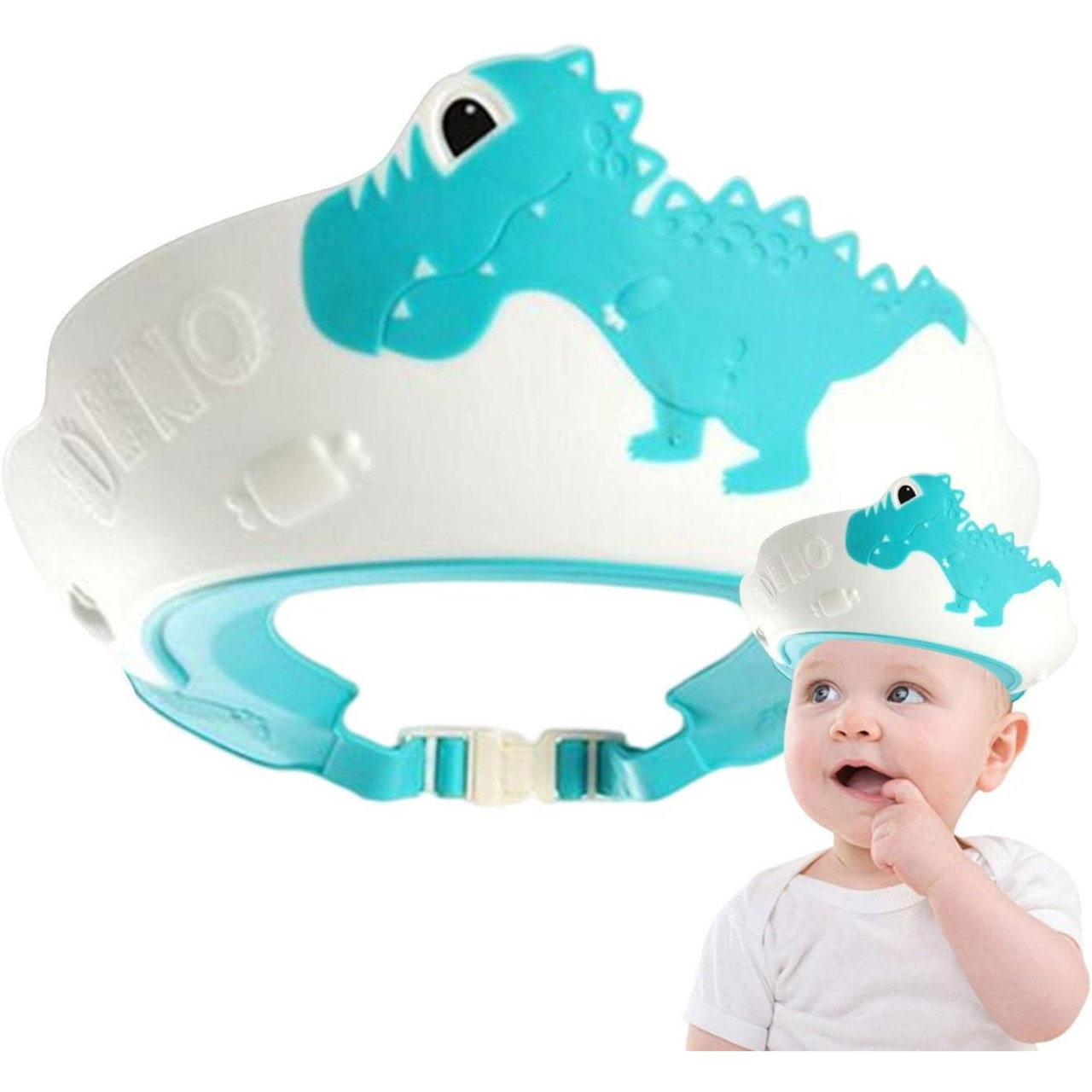 Viziera de Protectie Baie Pentru Copii, Fippy, Model Dinozaur, Dimensiune ajustabila, Durabil, Usor de curatat, Impotriva Samponului, pentru Ochi si Urechi, TPE+PP, 22x21 cm, Albastru [5]