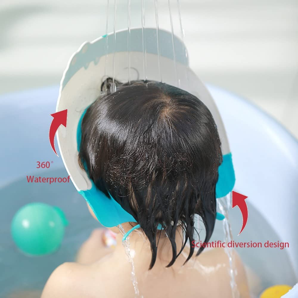 Viziera de Protectie Baie Pentru Copii, Fippy, Model Hipopotam, Dimensiune ajustabila, Durabil, Usor de curatat, Impotriva Samponului, pentru Ochi si Urechi, TPE+PP, 22x21 cm, Albastru [3]