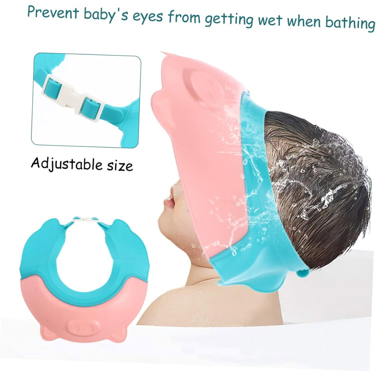 Viziera de Protectie Baie Pentru Copii, Fippy, Model Purcelus, Dimensiune ajustabila, Durabil, Usor de curatat, Impotriva Samponului, pentru Ochi si Urechi, TPE+PP, 23x23 cm, Roz [3]