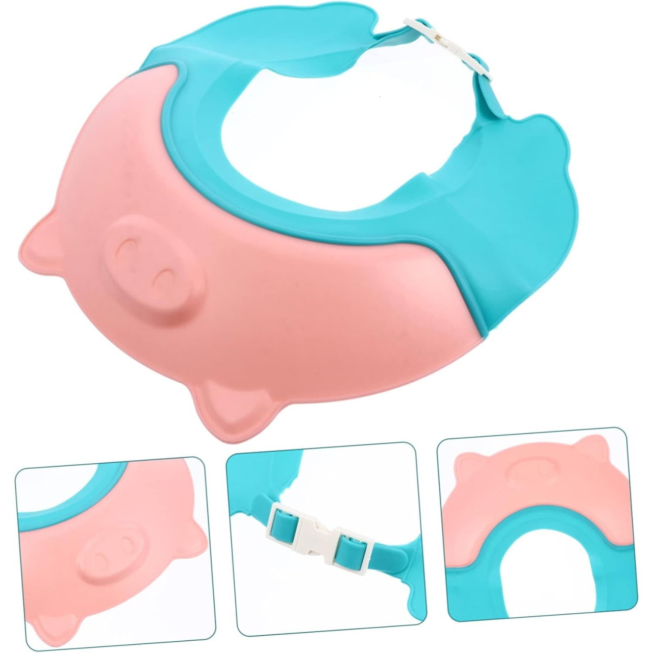 Viziera de Protectie Baie Pentru Copii, Fippy, Model Purcelus, Dimensiune ajustabila, Durabil, Usor de curatat, Impotriva Samponului, pentru Ochi si Urechi, TPE+PP, 23x23 cm, Roz [2]