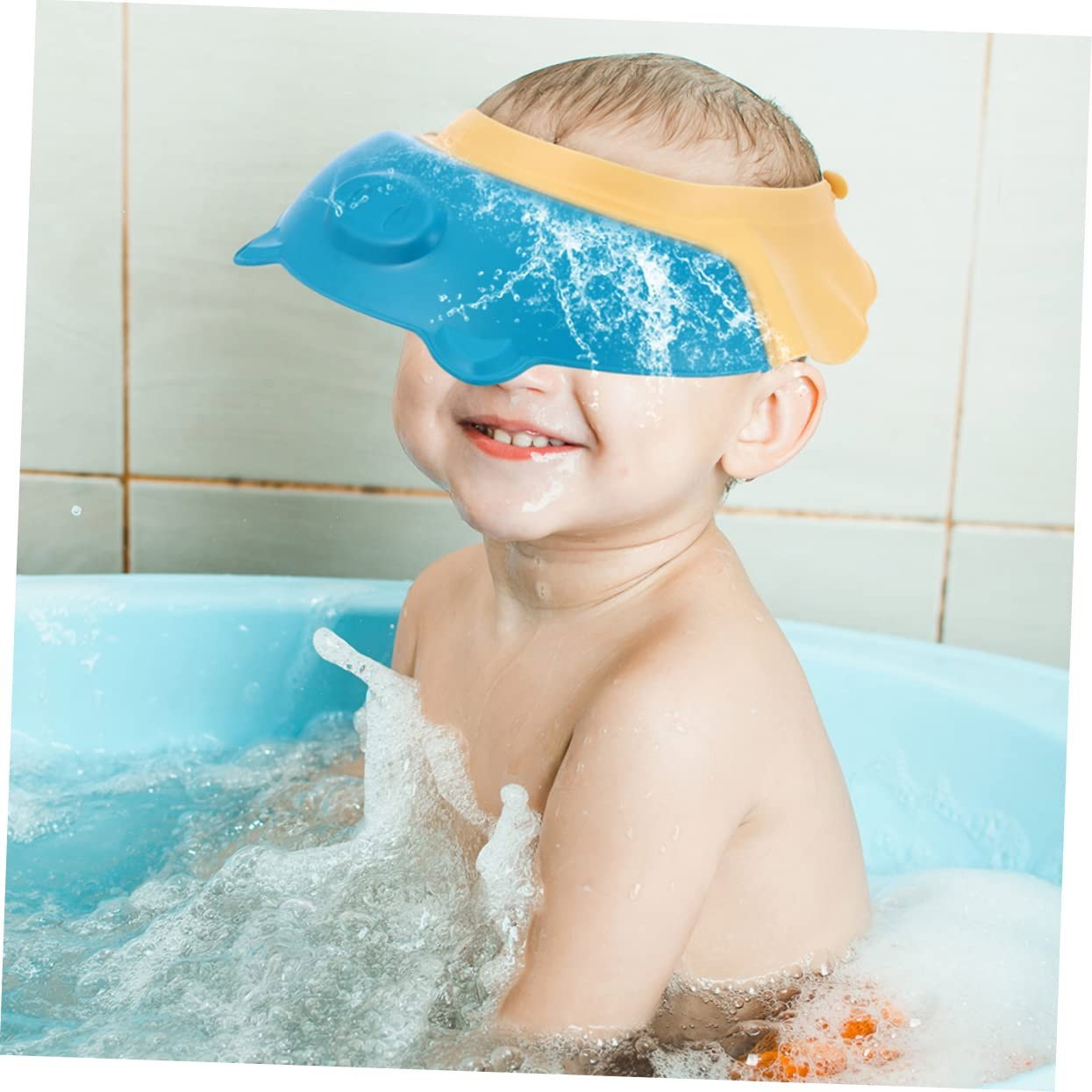 Viziera de Protectie Baie Pentru Copii, Fippy, Model Purcelus, Dimensiune ajustabila, Durabil, Usor de curatat, Impotriva Samponului, pentru Ochi si Urechi, TPE+PP, 23x23 cm, Albastru [6]