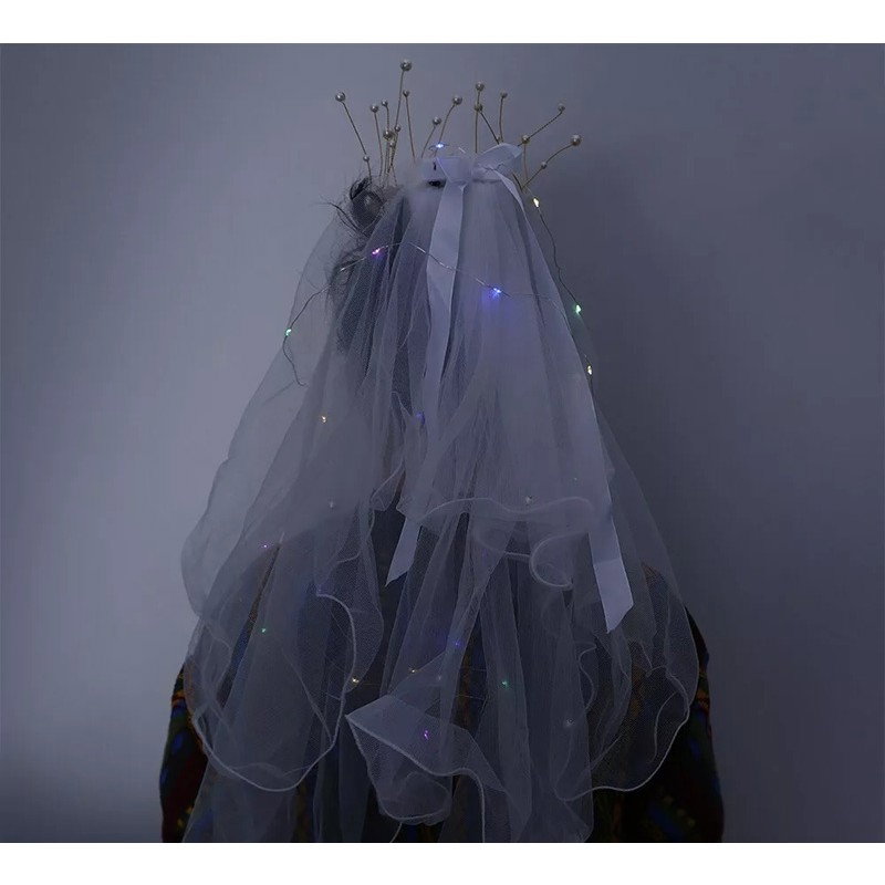 Voal Luminos cu Coronita, Flippy, Lumina Multicolora, pentru Serbari Copii, Petrecerea Burlacitelor, Marime universala, Lumina LED, Alb [3]