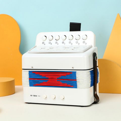 Jucarii si Jocuri - Acordeon Pentru Copii, Flippy, Acordeon Jucarie pentru Educatie Timpurie, 7 butoane 2 bass, Acordeon Instrument Muzical pentru Copii, 18 x 17 x 10 cm, Alb