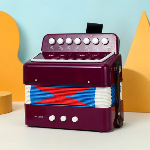 Jucarii si Jocuri - Acordeon Pentru Copii, Flippy, Acordeon Jucarie pentru Educatie Timpurie, 7 butoane 2 bass, Acordeon Instrument Muzical pentru Copii, 18 x 17 x 10 cm, Mov