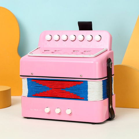 Jucarii si Jocuri - Acordeon Pentru Copii, Flippy, Acordeon Jucarie pentru Educatie Timpurie, 7 butoane 2 bass, Acordeon Instrument Muzical pentru Copii, 18 x 17 x 10 cm, Roz
