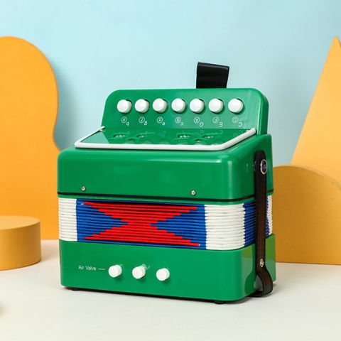 Jucarii si Jocuri - Acordeon Pentru Copii, Flippy, Acordeon Jucarie pentru Educatie Timpurie, 7 butoane 2 bass, Acordeon Instrument Muzical pentru Copii, 18 x 17 x 10 cm, Verde