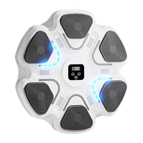 Saci sporturi de lupta - Aparat Box Cu Muzica, Montabil pe Perete, Flippy, Alb, Difuzor, Bluetooth, Iluminare LED, 38 x 27 x 32 cm, Manusi Incluse
