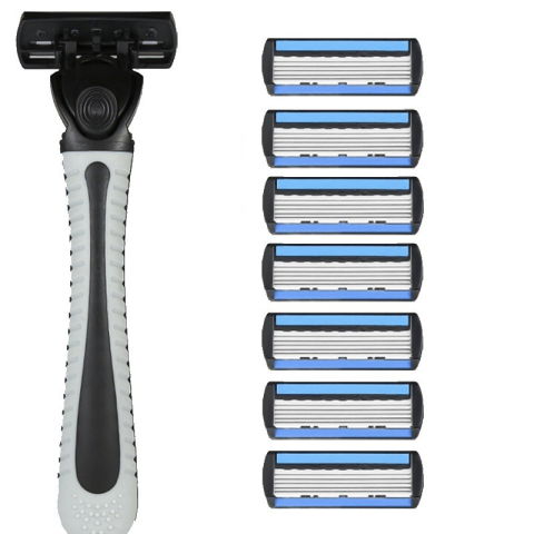 Articole pentru baie - Aparat de Ras Manual, Flippy, din Otel Inoxidabil, Suport Lama + 7 Capete de Schimb Incluse, Cutie pentru Lame, Negru