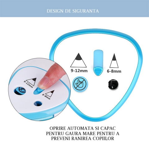 Accesorii Birou si Consumabile - Ascutitoare Electrica cu 2 Gauri, Flippy, Gri, Baterii 4 x AA (neincluse), 7.5 x 7.5 x 7.5 cm, Albastru