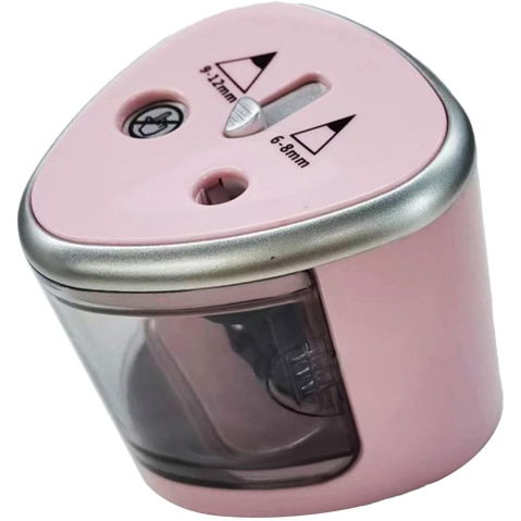 Accesorii Birou si Consumabile - Ascutitoare Electrica cu 2 Gauri, Flippy, Gri, Baterii 4 x AA (neincluse), 7.5 x 7.5 x 7.5 cm, Roz