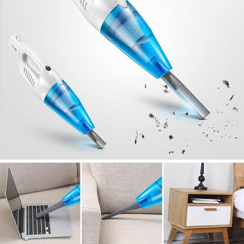 Pentru casa - Aspirator Vertical 2in1, Flippy, Fara Sac, 2 Capete, de Mana, Filtrare Multipla, 95 x 24.5 cm, Albastru