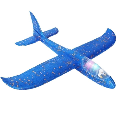 Jucarii Senzoriale, Fidget Toys - Avion Planor cu Pilot, Flippy, Din Polistiren, Cu Lumini in Cabina Pilotului, Lungime 47 cm, Albastru