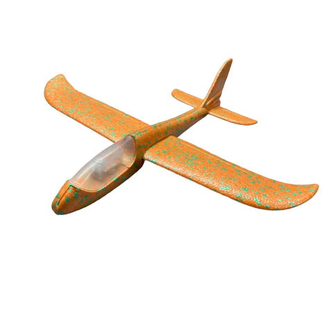 Jucarii Senzoriale, Fidget Toys - Avion Planor cu Pilot, Flippy, Din Polistiren, Cu Lumini in Cabina Pilotului, Lungime 47 cm, Portocaliu