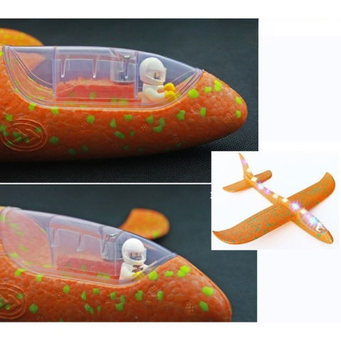 Jucarii Senzoriale, Fidget Toys - Avion Planor cu Pilot, Flippy, Din Polistiren, Cu Lumini pe Toata Lungimea, 47 cm, Portocaliu