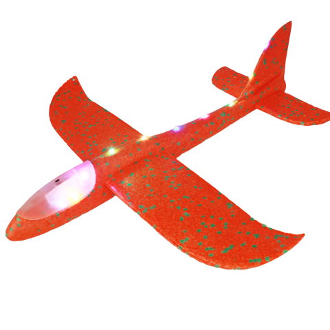 Jucarii Senzoriale, Fidget Toys - Avion Planor cu Pilot, Flippy, Din Polistiren, Cu Lumini pe Toata Lungimea, 47 cm, Rosu