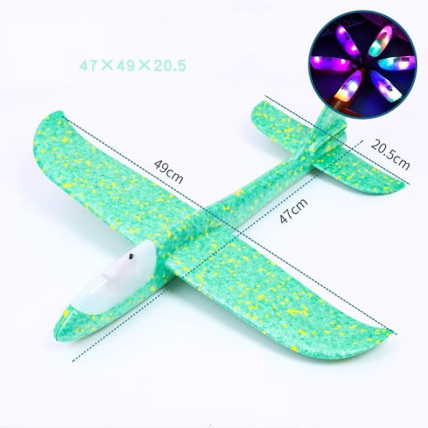 Jucarii Senzoriale, Fidget Toys - Avion planor din polistiren in punga , lungime 47 cm , Verde, cu lumini pe cap, Flippy
