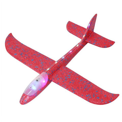 Jucarii Senzoriale, Fidget Toys - Avion Planor Flippy, cu Lumini pe Toata Lungimea, din Poliester, 48 cm, Rosu